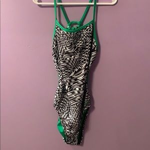 Black white and green Training swim suit